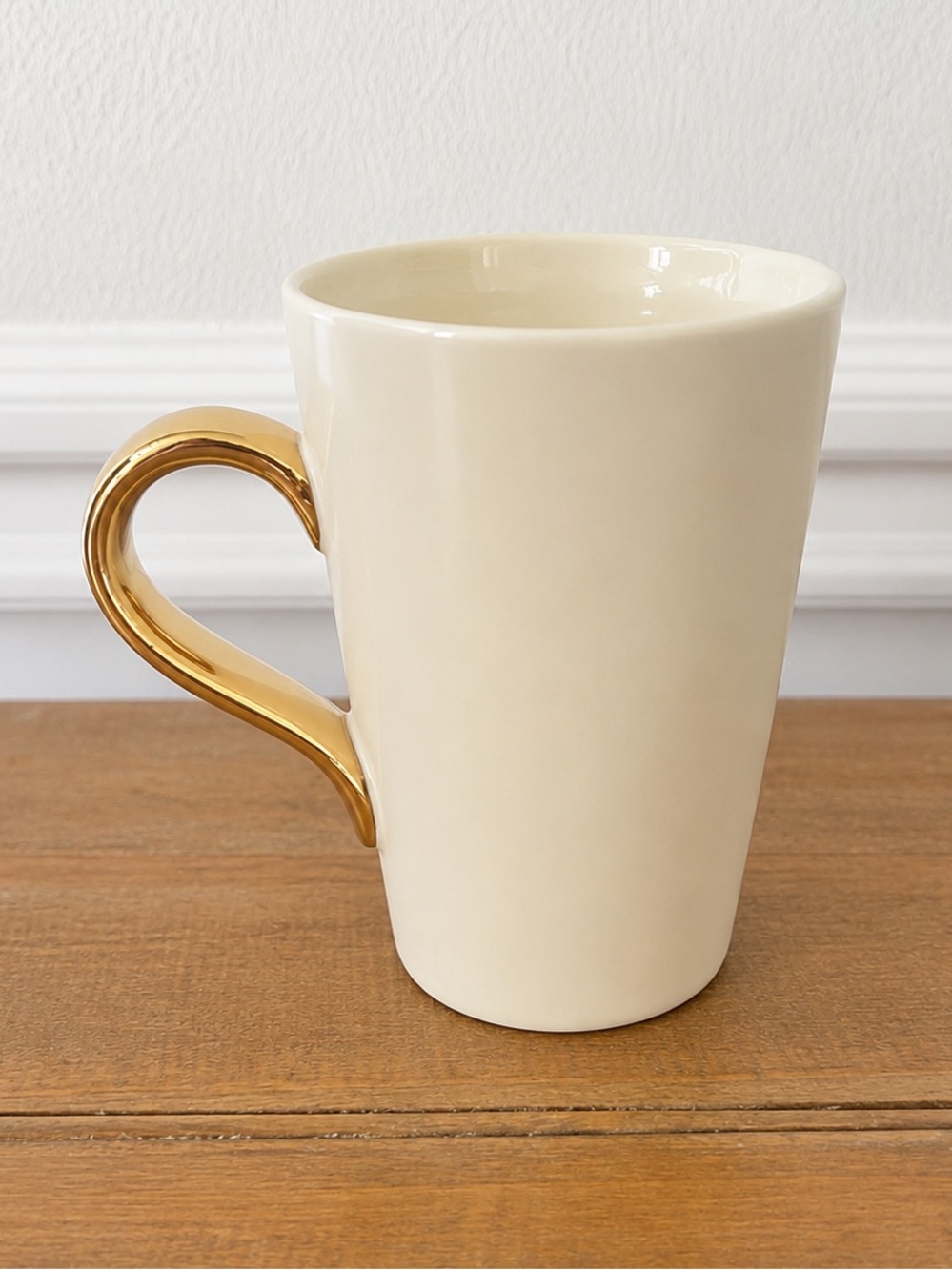 J. Crew Cream Ceramic Mug with Gold Handle
